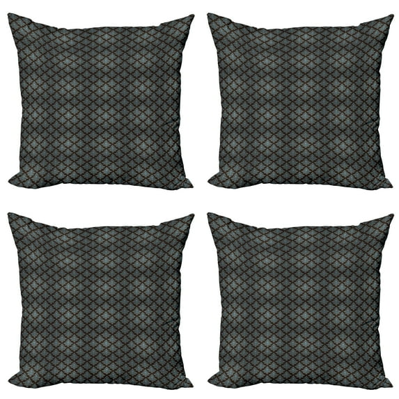 Ambesonne Damask Throw Pillow Cover 4 Pack, Classic Baroque Leaves, 20", Dark Brown and Blue Grey
