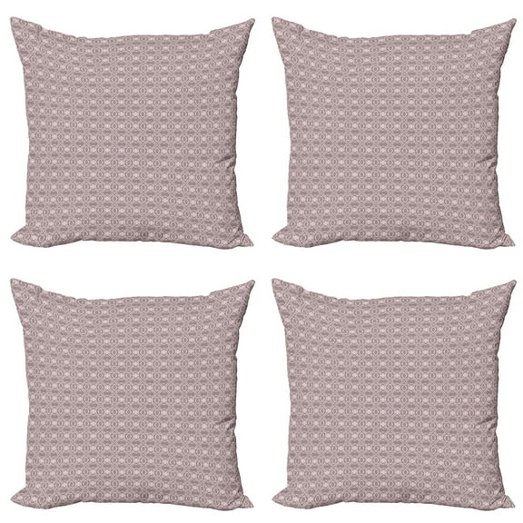 Ambesonne Damask Throw Pillow Cover 4 Pack, Grunge Look Flowers Petals, 24", Pale Mauve Taupe Rose