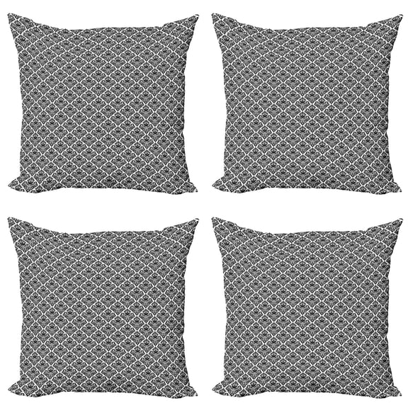 Ambesonne Damask Throw Pillow Cover 4 Pack, Old Blossom with Curves, 20", Black White