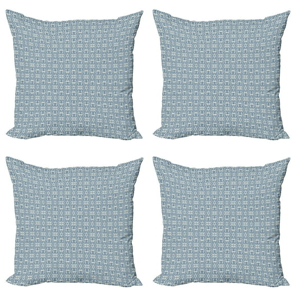 Ambesonne Damask Throw Pillow Cover 4 Pack, Symmetrical Old Flowers, 20", Slate Blue Ivory