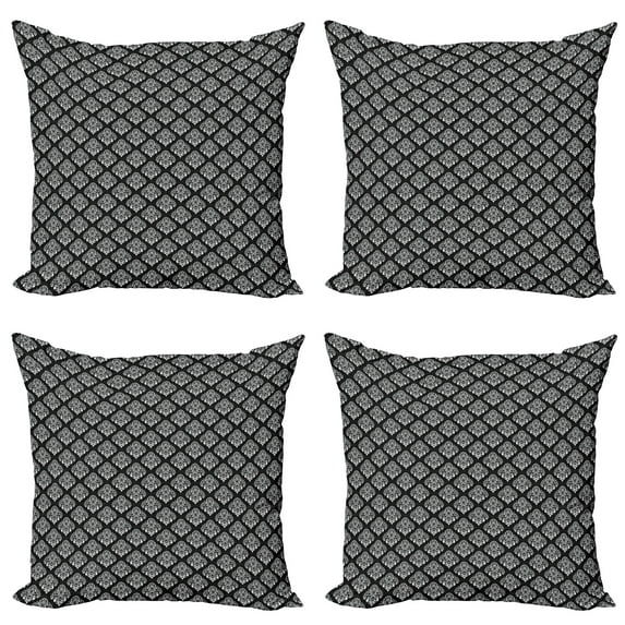 Ambesonne Damask Throw Pillow Cover 4 Pack, Timeless Foliage Leaves, 16", Grey Black and White