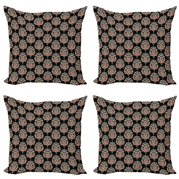 Ambesonne Damask Throw Pillow Cover 4 Pack, Traditional Abstract, 16", Black Cream Ruby