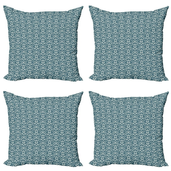 Ambesonne Damask Throw Pillow Cover 4 Pack, Vibrant Foliage, 16", Night Blue Cream