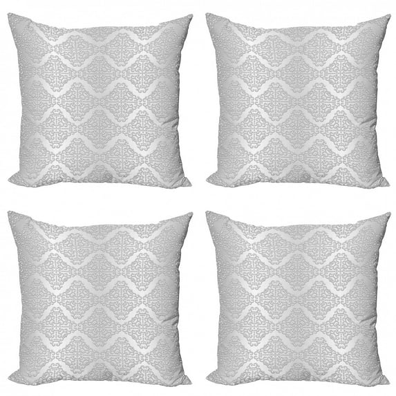 Ambesonne Damask Throw Pillow Cover 4 Pack, Vintage Damask Swirls, 24", Grey White