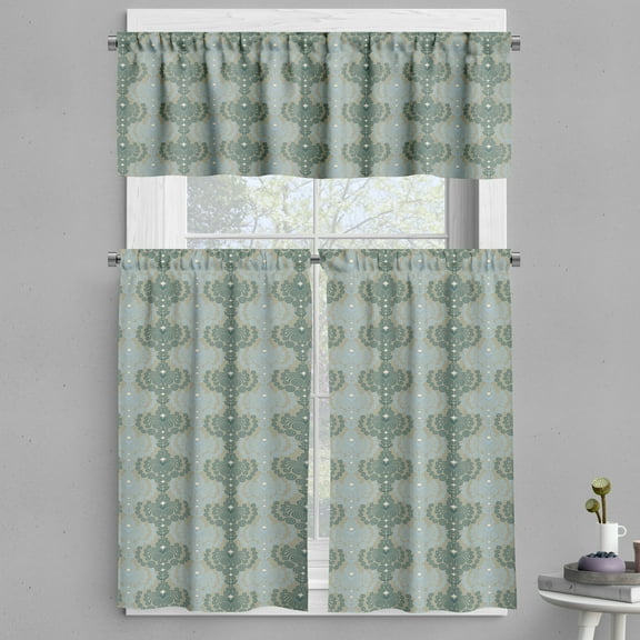 Ambesonne Damask Valance & Curtain, Abstract Art Floral, 55"x45", Blue and Taupe
