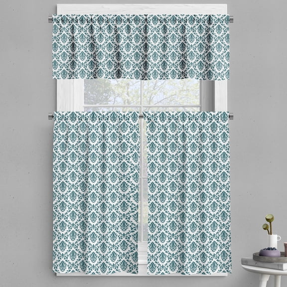 Ambesonne Damask Valance & Curtain, Baroque Vintage Boho, 55"x45", Green White