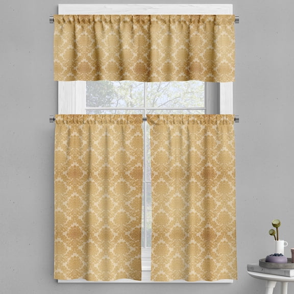 Ambesonne Damask Valance & Curtain, Classical Flower Design, 55"x36", Mustard Amber