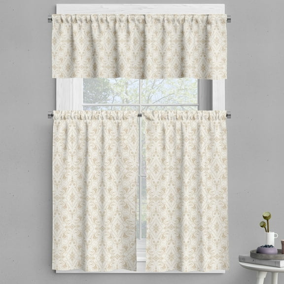 Ambesonne Damask Valance & Curtain, Classical Retro Nature, 55"x36", Cream Tan