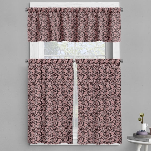 Ambesonne Damask Valance & Curtain, Flower Vintage Ornament Art, 55"x30", Pale Rose Charcoal Grey