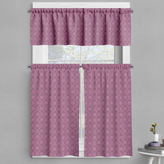 Ambesonne Damask Valance & Curtain, Pinkish Classic Renaissance, 55"x36", Mauve Taupe Pale Fuchsia