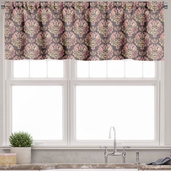 Ambesonne Damask Valance Pack of 2, Baroque Style Elements Art, 42"X18", Grey Pale Rose Peach