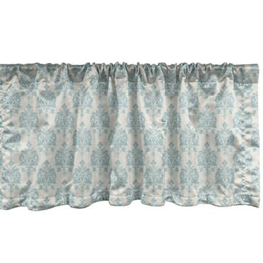 Ambesonne Damask Valance Pack of 2, Classic Swirly Floral Forms, 54"X12", Pale Blue Grey Eggshell