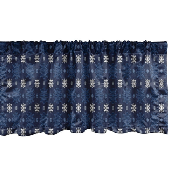 Ambesonne Damask Valance Pack of 2, Ethnic Snowflake Pattern, 42"X12", Indigo and Royal Blue