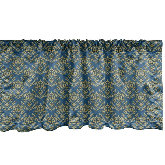 Ambesonne Damask Valance Pack of 2, Italian Ornament Composition, 54"X18", Dark Sky Blue Khaki