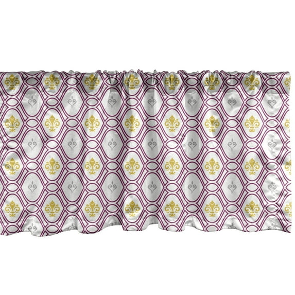 Ambesonne Damask Valance Pack of 2, Medieval Floral Motifs Image, 54"X18", Purple Lime Green White