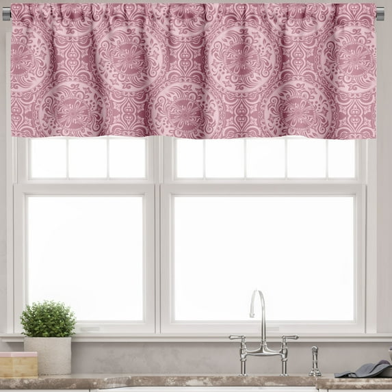 Ambesonne Damask Valance Pack of 2, Mystic Flowers and Circles, 54"X12", Dried Rose and Rose