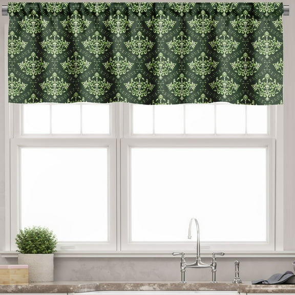 Ambesonne Damask Valance Pack of 2, Oriental Art Nature Tones, 54"X12", Emerald Pistachio Green