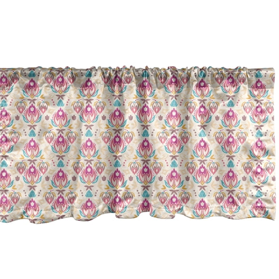 Ambesonne Damask Valance Pack of 2, Vibrant Modernized Flowers, 54"X12", Multicolor