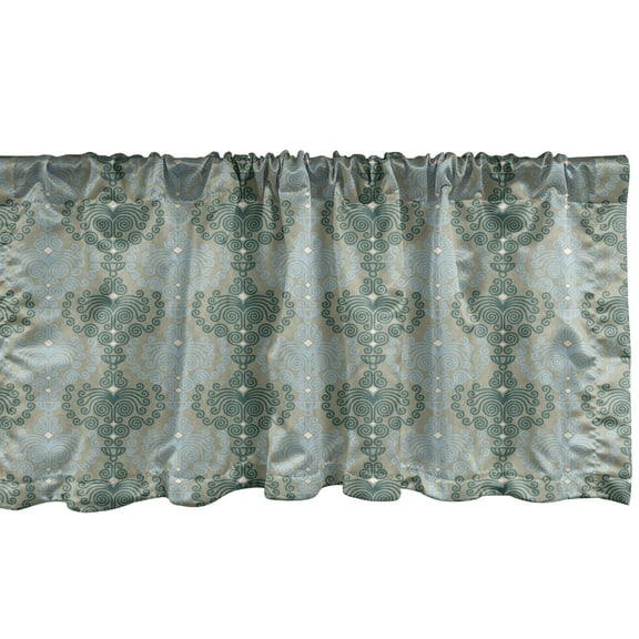 Ambesonne Damask Window Valance, Abstract Art Floral, 54" X 18", Blue and Taupe