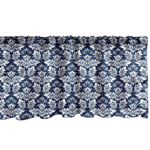 Ambesonne Damask Window Valance, Antique Baroque Curves, 54" X 18", Dark Petrol Blue White