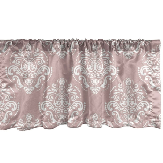 Ambesonne Damask Window Valance, Asian Theme Royal Oriental Motifs in Monochrome Design with Floral Patterns, Curtain Valance for Kitchen Bedroom Decor with Rod Pocket, 54" X 18", Pale Salmon White