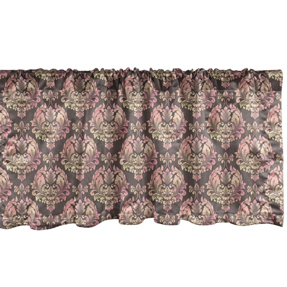 Ambesonne Damask Window Valance, Baroque Style Elements Art, 42" x 12", Grey Pale Rose Peach