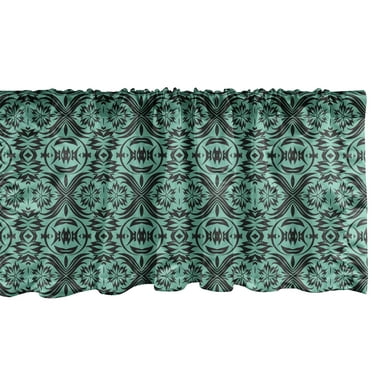 Ambesonne Damask Window Valance, Baroque Style Foliage Motif, 54" X 18", Sea Green and Black