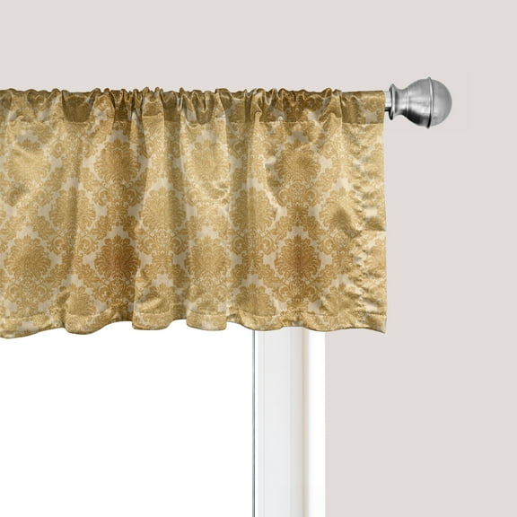 Ambesonne Damask Window Valance, Classical Flower Design, 54" X 12", Mustard Amber