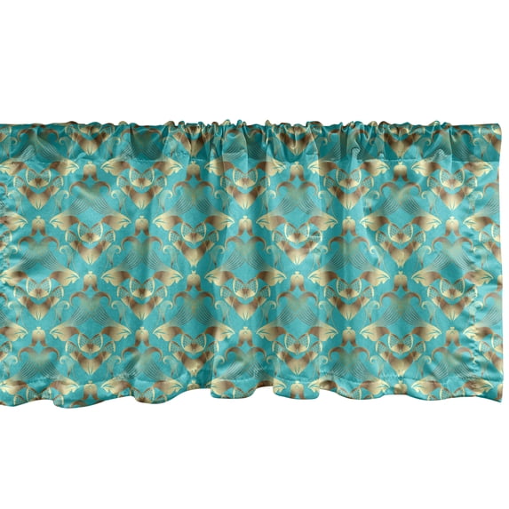 Ambesonne Damask Window Valance, Continuous Abstract Floral Inspired Art Deco Look Print, Curtain Valance for Kitchen Bedroom Decor with Rod Pocket, 54" X 18", Turquoise Sepia