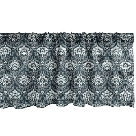 Ambesonne Damask Window Valance, Floral Victorian, 42" x 12", Grey White