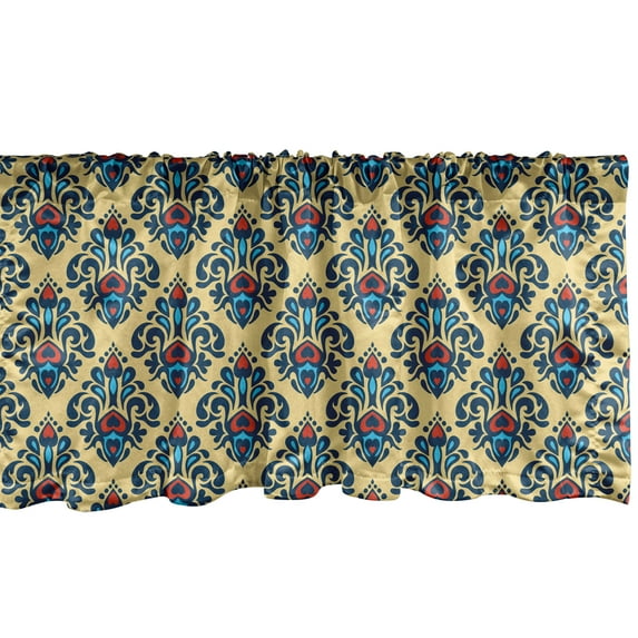 Ambesonne Damask Window Valance, Medieval Classic Motifs, 54" X 18", Multicolor