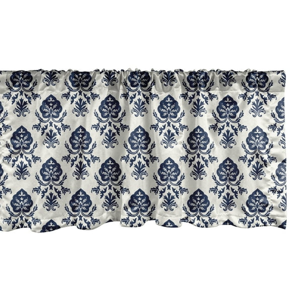 Ambesonne Damask Window Valance, Monochromatic Nostalgic Art, 42" x 18", Eggshell Violet Blue