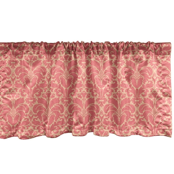 Ambesonne Damask Window Valance, Monochrome Flowers Ornaments, 54" X 18", Peach and Coral