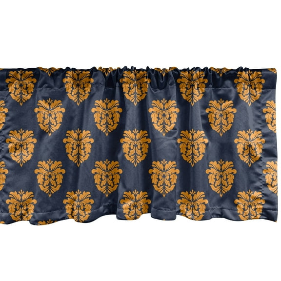 Ambesonne Damask Window Valance, Old Eastern Floral Motifs, 54" X 12", Dark Blue Marigold