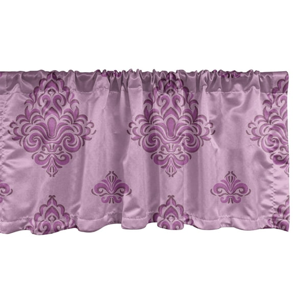 Ambesonne Damask Window Valance, Purple Curvy Ornaments Art, 54" X 12", Pale Fuchsia Pale Mauve