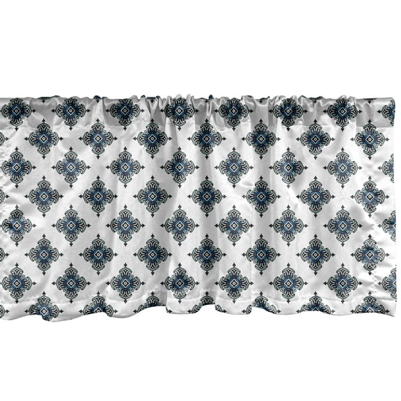 Ambesonne Damask Window Valance, Royal Baroque Motifs, 54" X 12", Blue Black White