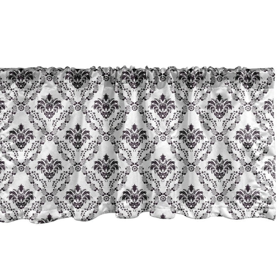 Ambesonne Damask Window Valance, Small Flowers Leaves, 42" x 18", Brown White