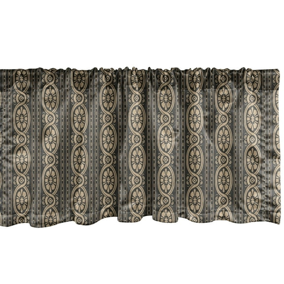 Ambesonne Damask Window Valance, Vertical Floral Tribal Style, 42" x 18", Tan and Dark Grey