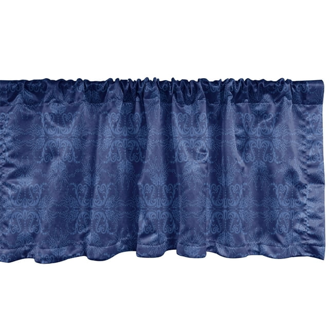 Ambesonne Damask Window Valance, Victorian Baroque Ornament, 54" X 12", Indigo