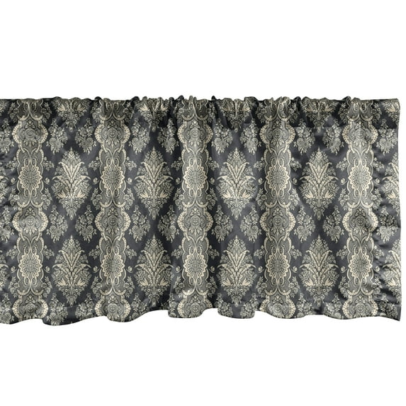 Ambesonne Damask Window Valance, Victorian Baroque Style, 42" x 18", Charcoal Grey Cream