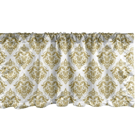 Ambesonne Damask Window Valance, Victorian Classical Lovers, 54" X 18", Yellow and White