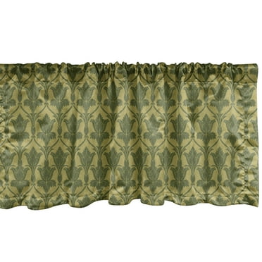 Ambesonne Damask Window Valance, Victorian Flowers Pattern, 54" X 12", Olive Green and Khaki