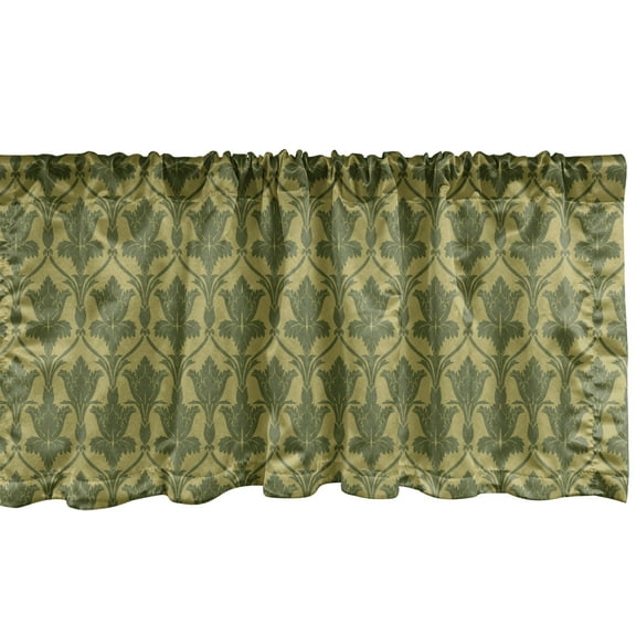 Ambesonne Damask Window Valance, Victorian Flowers Pattern, 54" X 12", Olive Green and Khaki