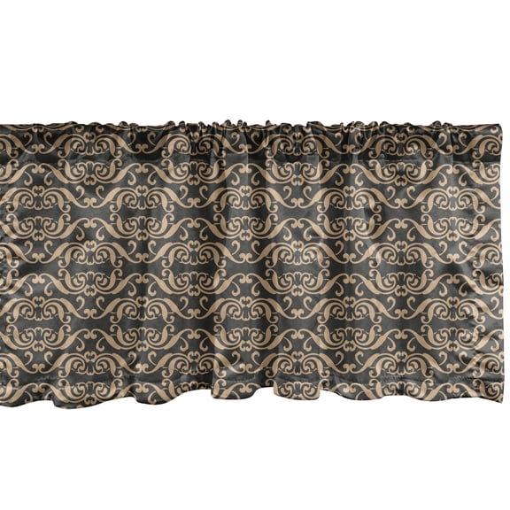 Ambesonne Damask Window Valance, Victorian Rococo Style Motif, 42" x 12", Dark Grey and Tan