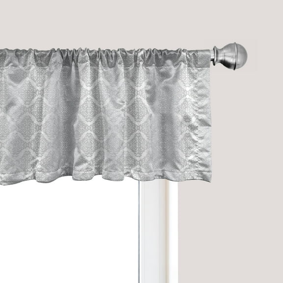 Ambesonne Damask Window Valance, Vintage Damask Swirls, 54" X 18", Grey White