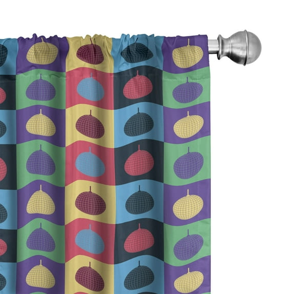 Ambesonne Dance Curtains, Colorful Disco Balls Plot, Pair of 28"x95", Mustard Sky Blue and Green