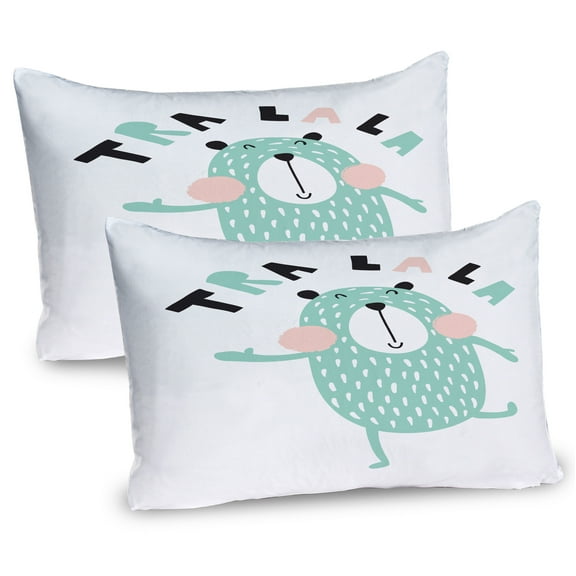 Ambesonne Dancing Bear Pillow Sham 2 Pack, Scandinavian Doodle, 26"x20", Mint Green Charcoal Grey