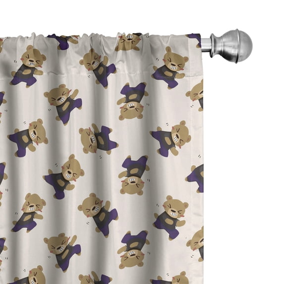 Ambesonne Dancing Bears Window Curtains, Funny Little Animals, Each 28" W x 84" L, Quartz Pale Brown and Khaki