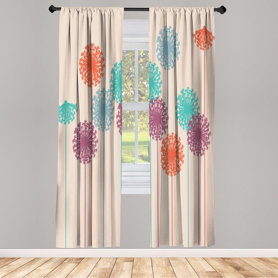 Ambesonne Dandelion Curtains, Abstract Wildflower Art, Pair of 28"x63", Cream Salmon