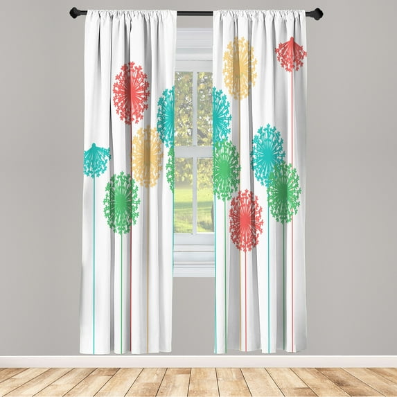 Ambesonne Dandelion Curtains, Abstract Wildflower Art, Pair of 28"x63", Fern Green